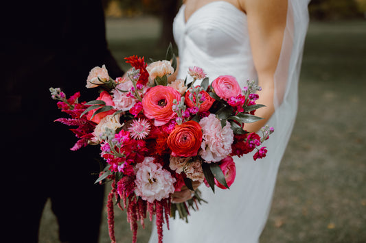 Hot pink, mixed floral bridal bouquet